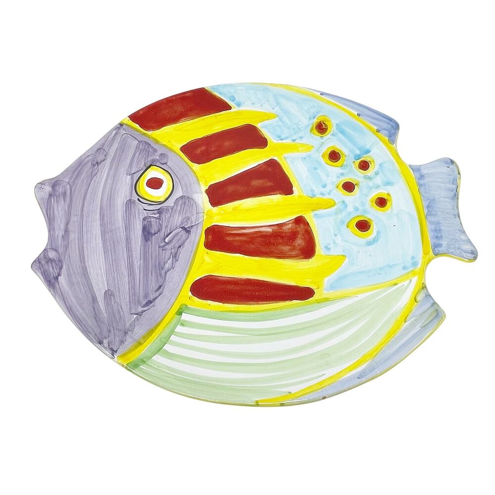 Vietri Desuir Multicolor Kissing Fish Platter Stamped Made in Italy Hand Painted